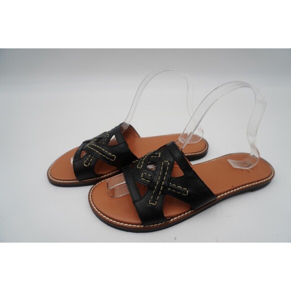 Aquatalia Andi Black Cutout Contrast Stitching Leather Slide Sandals Size 8.5 - Picture 5 of 14